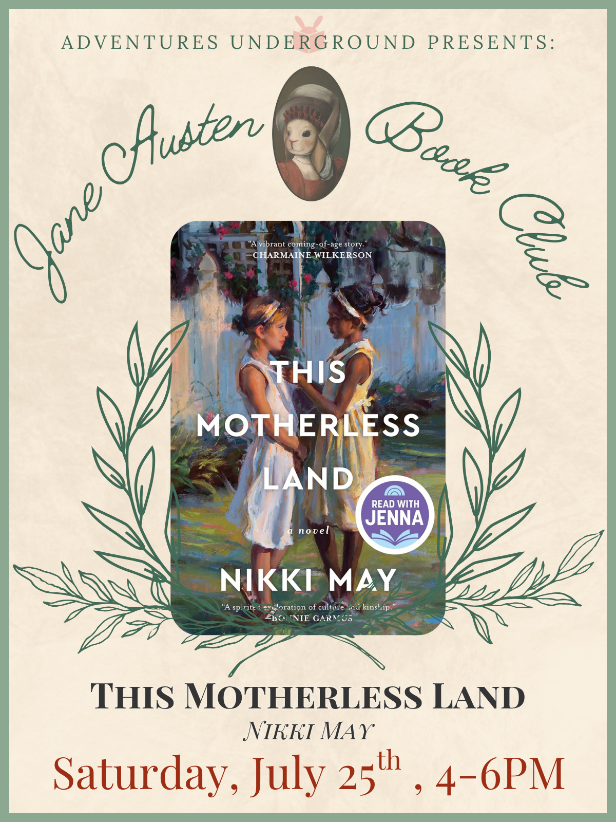 This Motherless Land by Nikki May - Meeting Saturday, July 25th at 4PM in the AU Annex. Tea and Scones will be provided.