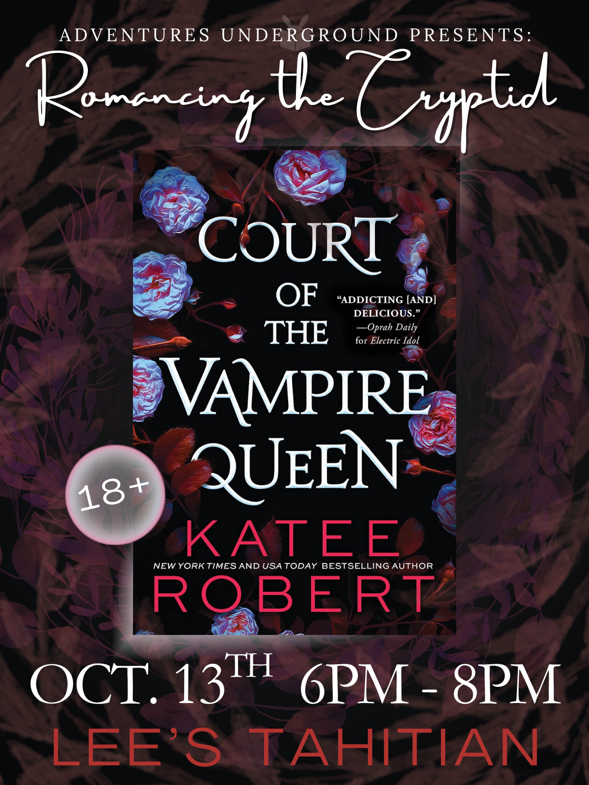 Court of the Vampire Queen by Katee Robert - Meeting Tuesday, October 13th at 6PM at Lee's Tahitian. 18+